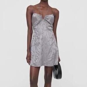 Anine Bing Papillon Silk Dress Ash Violet Butterfly Jacquard Slip Dress